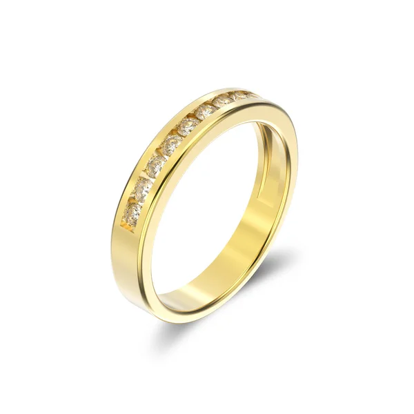 3D illustratie geel gouden ring met diamanten met schaduw — Stockfoto
