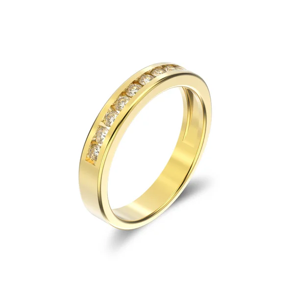 Illustration 3D bague en or jaune avec diamants avec ombre — Photo