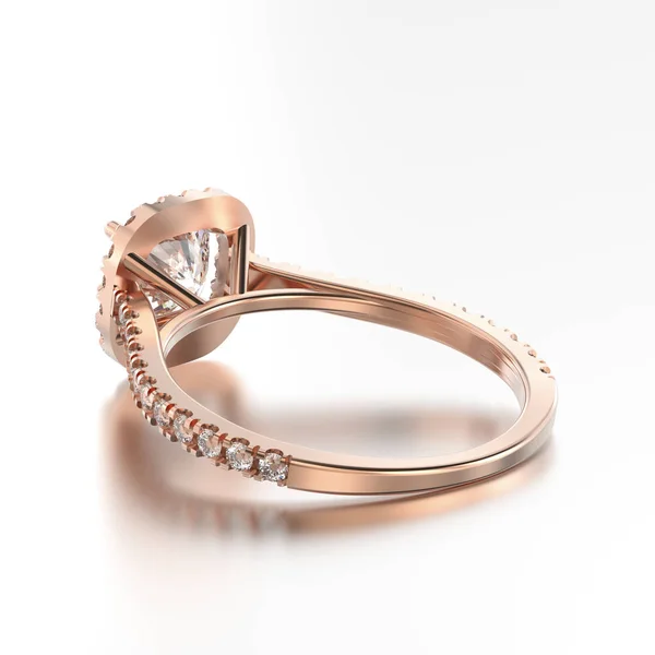 Ilustración 3D anillo de oro rosa con diamantes vista trasera con refl — Foto de Stock