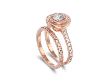 3D illüstrasyon izole gül altın eşleşen bant yüzük ile ayarla 