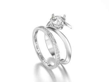 3D resimde beyaz altın veya gümüş eşleşen grup Yüzükler zekâ ayarla