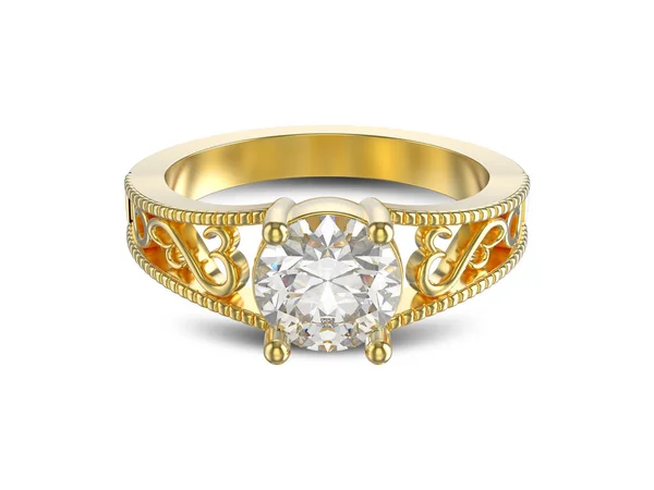 Ilustración 3D anillo de oro amarillo con diamantes y adorno — Foto de Stock