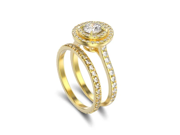 3D ilustracja na białym tle żółty złoto pasujący zestaw pasm dwa pierścienie — Zdjęcie stockowe