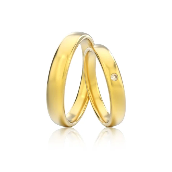 3D иллюстрация два желтых золотых классических обручальных кольца с бриллиантом — стоковое фото