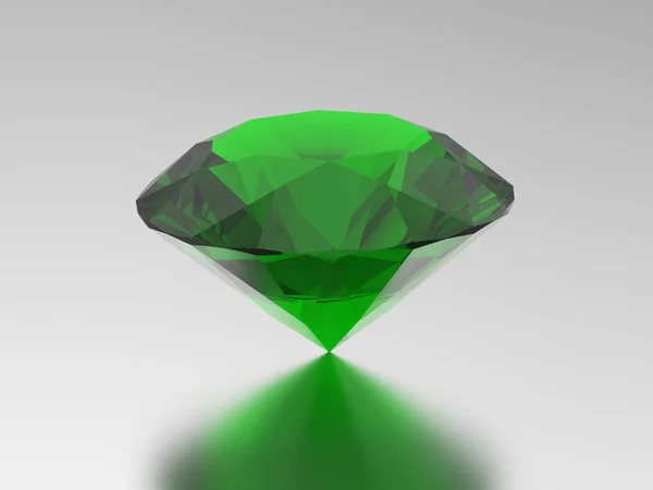 3D resimde yeşil zümrüt yuvarlak elmas taş ile reflec — Stok fotoğraf