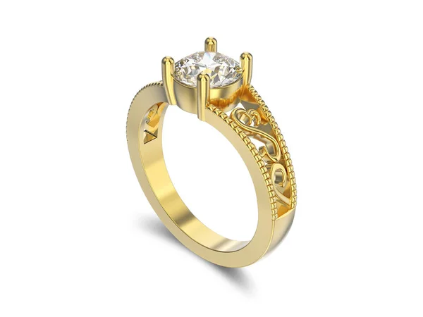 3D ilustracja żółty złoty pierścionek z brylantami i ornament z — Zdjęcie stockowe