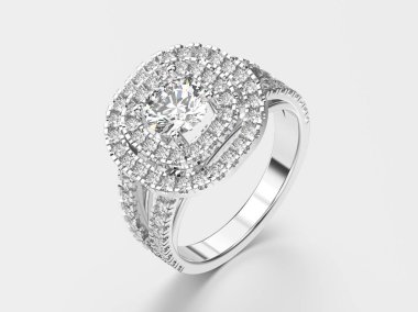 3D illüstrasyon izole beyaz altın veya gümüş elmas yüzükle