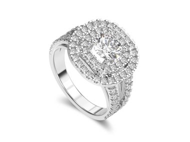 3D illüstrasyon izole beyaz altın veya gümüş elmas yüzükle