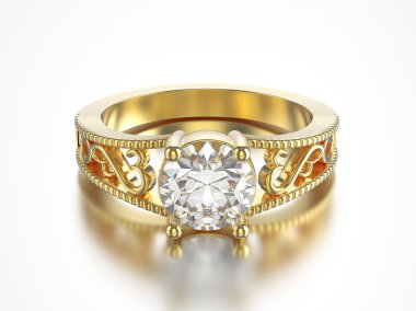 3D illüstrasyon izole Sarı Altın Pırlantalı yüzük ürün kodu ile