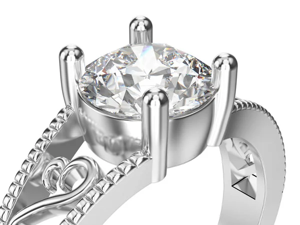 Ilustración 3D zoom aislado macro oro blanco o anillo de plata wi — Foto de Stock