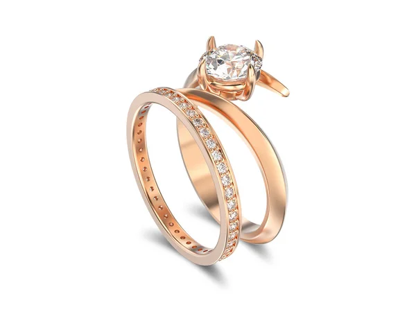 Ilustracja 3D, rose gold pasujące zespół zestaw dwóch pierścieni z diamo — Zdjęcie stockowe