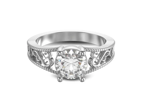 3D απεικόνιση λευκό χρυσό ή ασημένιο δαχτυλίδι με διαμάντια και κοσμή — Φωτογραφία Αρχείου