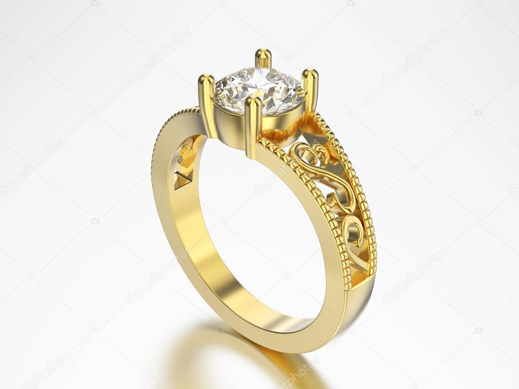 3D illustration isolated yellow gold ring with diamonds with ref