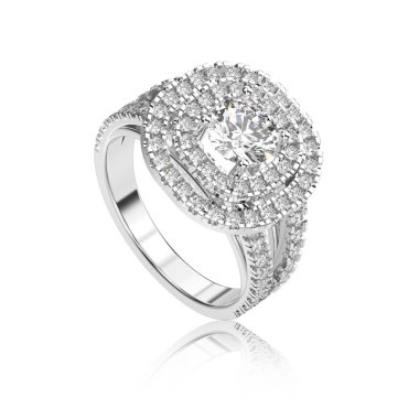 3D resimde beyaz altın veya gümüş elmas yüzük