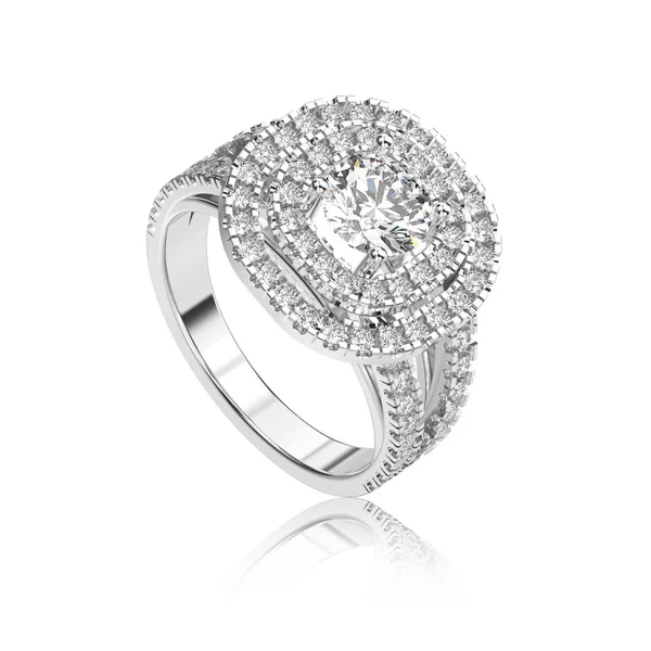 3D resimde beyaz altın veya gümüş elmas yüzük