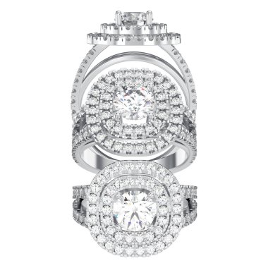 3D illüstrasyon izole ağaç beyaz altın veya gümüş yüzük dia ile