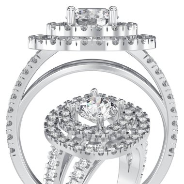 dia ile 3D resimde iki izole beyaz altın veya gümüş yüzük