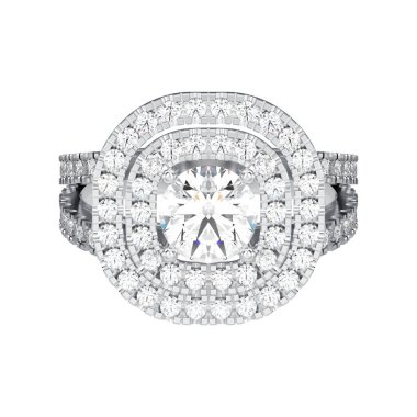 3D illüstrasyon izole beyaz altın veya gümüş elmas yüzükle