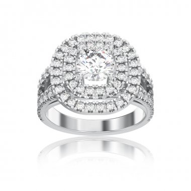 3D illüstrasyon izole beyaz altın veya gümüş elmas yüzükle