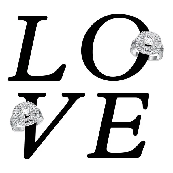 Ilustración 3D texto negro aislado palabra amor con silwe de boda — Foto de Stock
