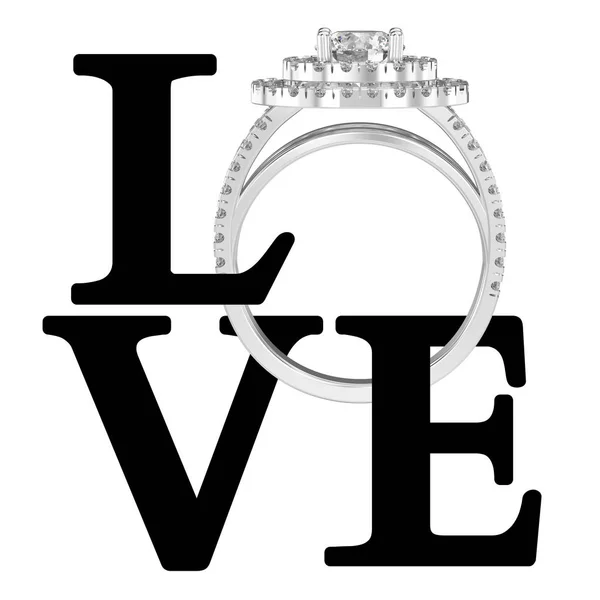 3D obrázek, samostatný černý text slovo láska s svatební silwe — Stock fotografie