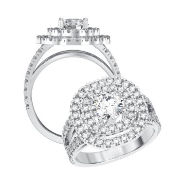 Kablosuz 3D resimde farklı görünümü iki beyaz altın veya gümüş yüzük