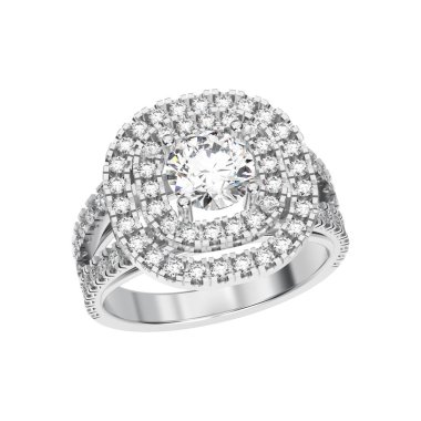 3D illüstrasyon izole beyaz altın veya gümüş elmas yüzükle