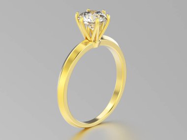 3D illüstrasyon izole sarı altın klasik Pırlantalı yüzük 