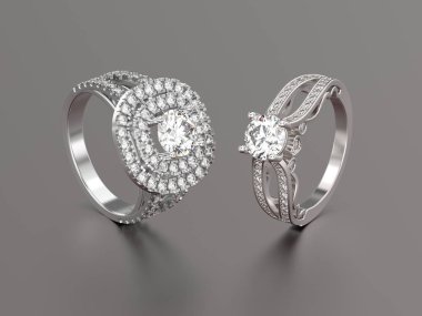 elmas zekâ ile 3D resimde iki beyaz altın veya gümüş yüzük