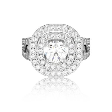 3D illüstrasyon izole beyaz altın veya gümüş elmas yüzükle