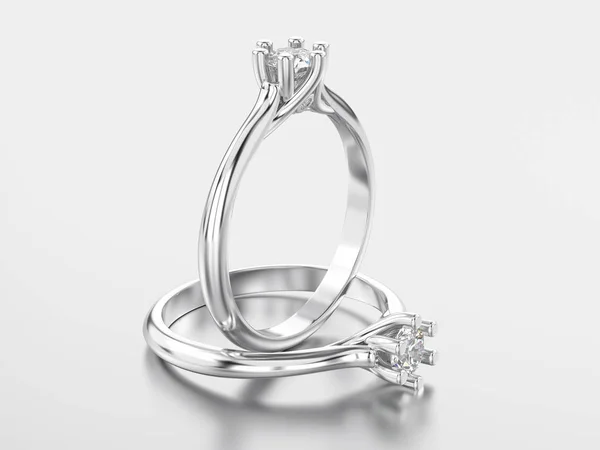 3D απεικόνιση δύο λευκόχρυσος ή ασήμι κλασικό δαχτυλίδι με diamo — Φωτογραφία Αρχείου