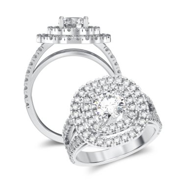 Kablosuz 3D resimde farklı görünümü iki beyaz altın veya gümüş yüzük