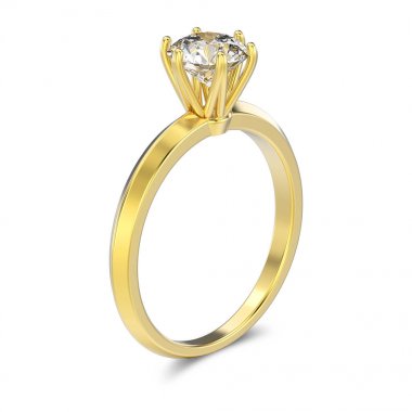 3D illüstrasyon izole sarı altın klasik Pırlantalı yüzük 