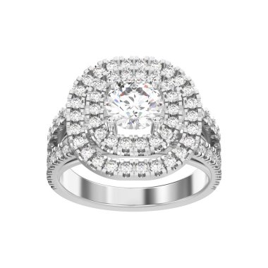 3D illüstrasyon izole beyaz altın veya gümüş elmas yüzükle