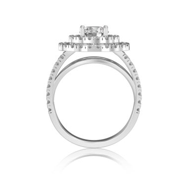 3D illüstrasyon izole beyaz altın veya gümüş elmas yüzükle