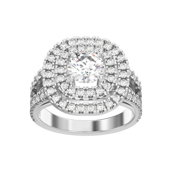 3D illüstrasyon izole beyaz altın veya gümüş elmas yüzükle