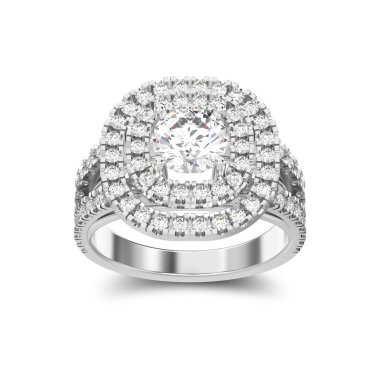 3D illüstrasyon izole beyaz altın veya gümüş elmas yüzükle