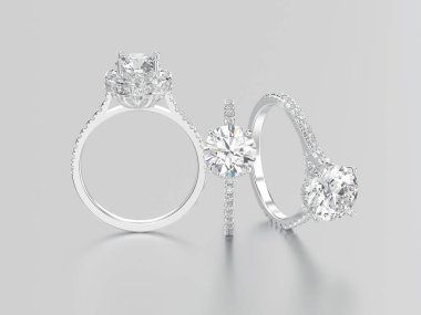 üç beyaz altın veya gümüş yüzük d ile 3D illüstrasyon izole