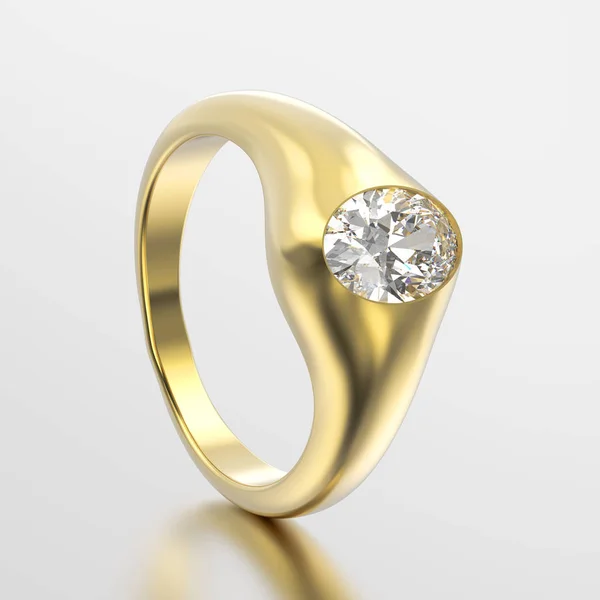 Sortija clásica de oro amarillo con diamantes ilustración 3D —  Fotos de Stock