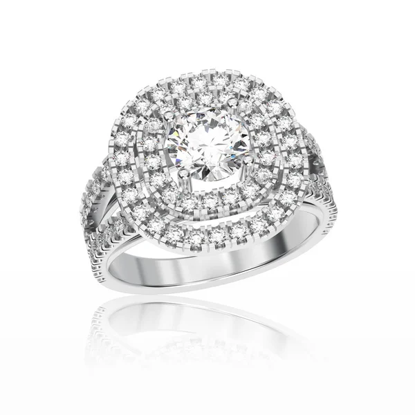 3D illüstrasyon izole beyaz altın veya gümüş elmas yüzükle