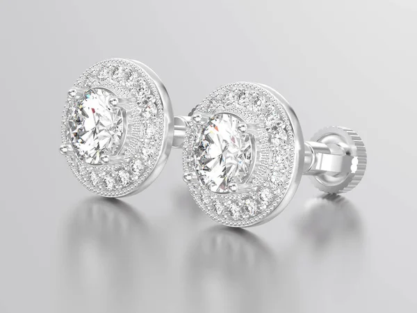 Illustrazione 3D due diamanti in oro bianco o argento avvitare post ste — Foto Stock