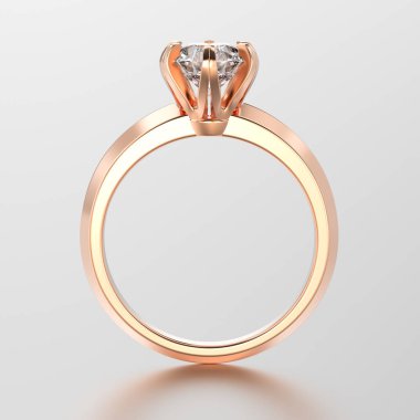 3D illüstrasyon kırmızı altın geleneksel solitaire nişan yüzüğü w