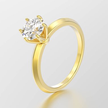 3D resimde sarı altın geleneksel solitaire nişan rin
