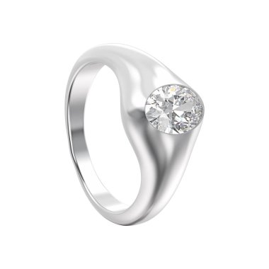 3D illüstrasyon izole beyaz altın veya gümüş elmas yüzükle 