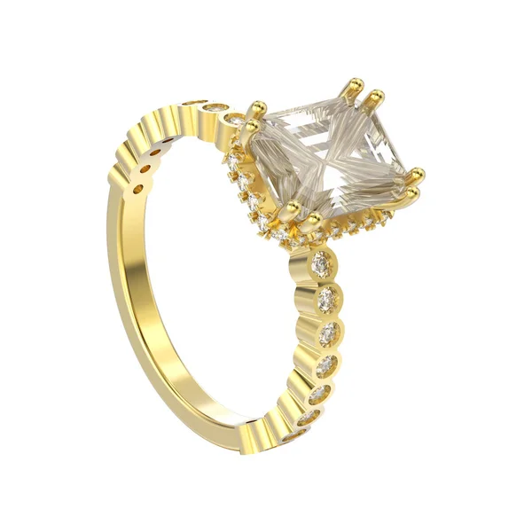 3D απεικόνιση απομονωμένη Κίτρινο χρυσό διαμάντια διακοσμητικό δαχτυλίδι — Φωτογραφία Αρχείου