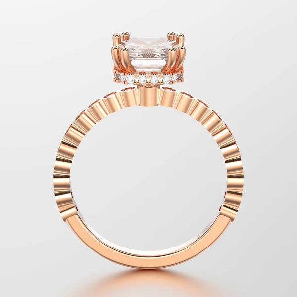 3 d イラストレーション ローズ ゴールド ダイヤモンド reflecti で装飾的なリング — ストック写真