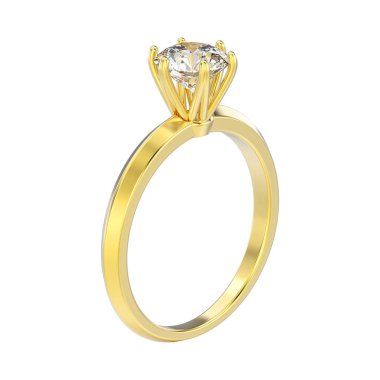 3D resimde sarı altın geleneksel solitaire nişan dia