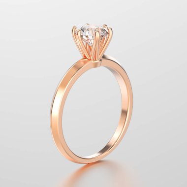 3D çizim gül altın geleneksel solitaire nişan diamo