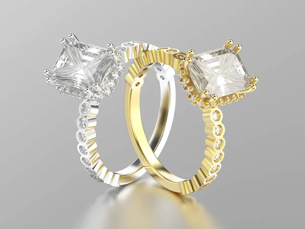 3D ilustracja dwa białe złoto lub srebro i żółte złoto dekoracyj — Zdjęcie stockowe