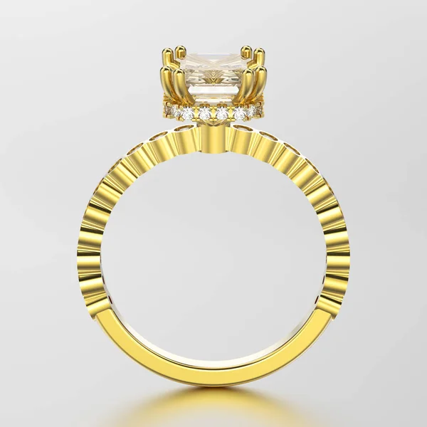 Anillo de diamantes decorativos de oro amarillo aislado ilustración 3D wi —  Fotos de Stock